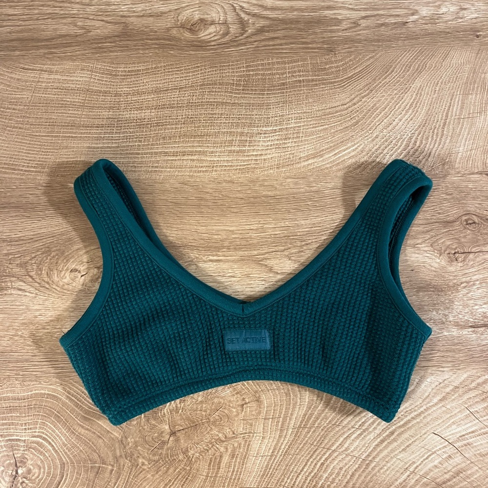 Set Active Waffle Knit Forest Green Bralette
